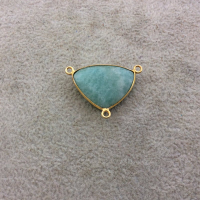 Gold Plated Natural Amazonite Faceted Triangle Shaped Copper Bezel Pendant/Connector - Measures 24mm x 18mm - Sold Individually, Random