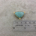 Gold Plated Natural Amazonite Faceted Triangle Shaped Copper Bezel Pendant/Connector - Measures 24mm x 18mm - Sold Individually, Random