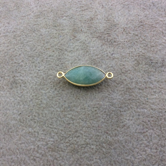 Gold Plated Natural Amazonite Faceted Marquise Shaped Copper Bezel Connector/Link - Measures 10mm x 20mm - Sold Individually, Random