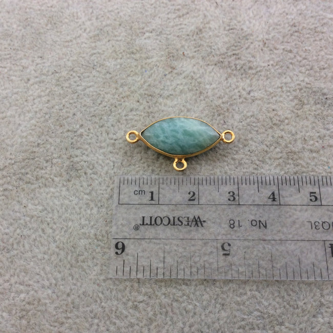Gold Plated Natural Amazonite Faceted Marquise Shaped Copper Bezel Pendant/Connector - Measures 20mm x 10mm - Sold Individually, Random