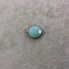 Gunmetal Plated Natural Amazonite Faceted Round/Coin Shaped Copper Bezel Connector/Link - Measures 14mm x 14mm - Sold Individually, Random