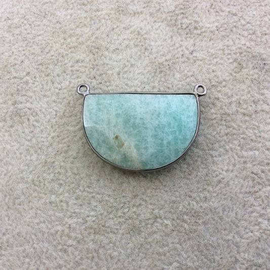 Gunmetal Plated Natural Amazonite Faceted Half-Moon Shaped Copper Bezel Pendant - Measures 30mm x 20mm - Sold Individually, Random