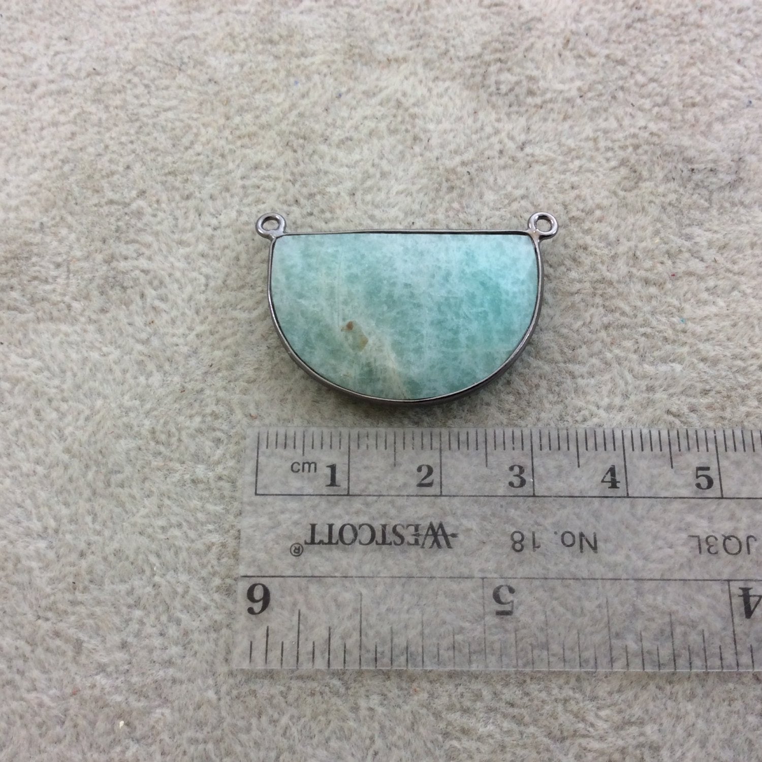 Gunmetal Plated Natural Amazonite Faceted Half-Moon Shaped Copper Bezel Pendant - Measures 30mm x 20mm - Sold Individually, Random