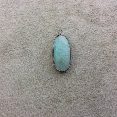 Gunmetal Plated Natural Amazonite Faceted Oblong Oval Shaped Copper Bezel Pendant - Measures 10mm x 25mm - Sold Individually, Random
