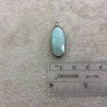 Gunmetal Plated Natural Amazonite Faceted Oblong Oval Shaped Copper Bezel Pendant - Measures 10mm x 25mm - Sold Individually, Random