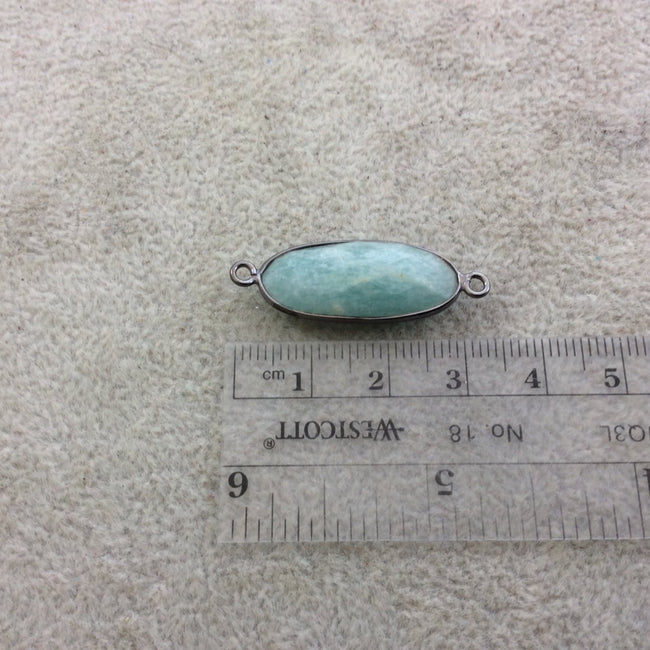 Gunmetal Plated Natural Amazonite Faceted Oblong Oval Shaped Copper Bezel Connector/Link - Measures 10mm x 25mm - Sold Individually, Random