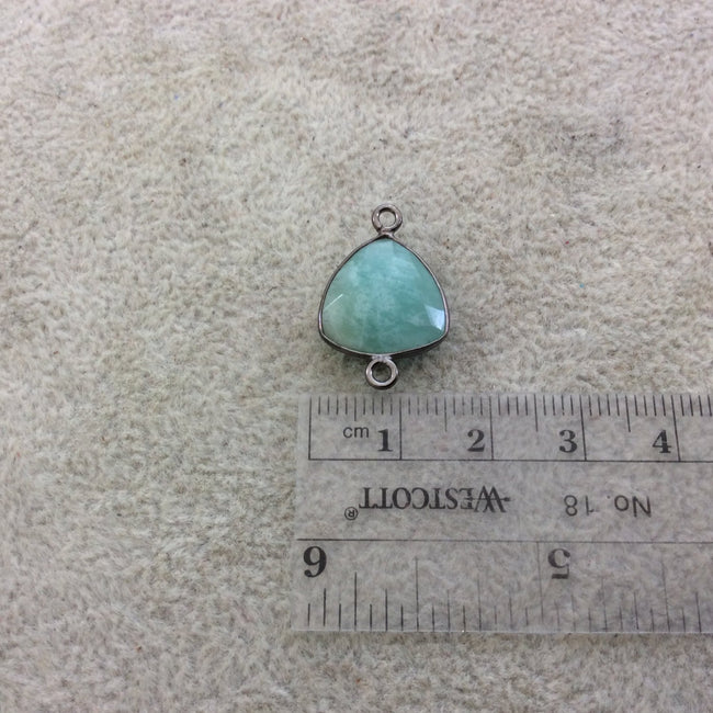 Gunmetal Plated Natural Amazonite Faceted Triangle Shaped Copper Bezel Connector/Link - Measures 14mm x 14mm - Sold Individually, Random