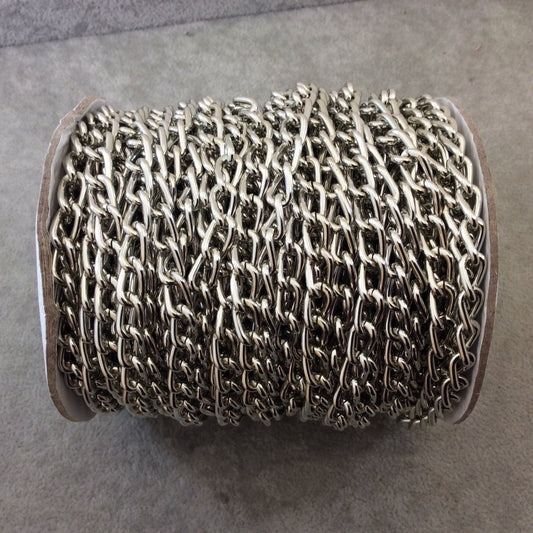 A1504 FULL SPOOL - Silver Plated Aluminum Flattened Oval Shaped Twisted Link Curb Chain with 6mm x 11mm Links - Three Finishes Available
