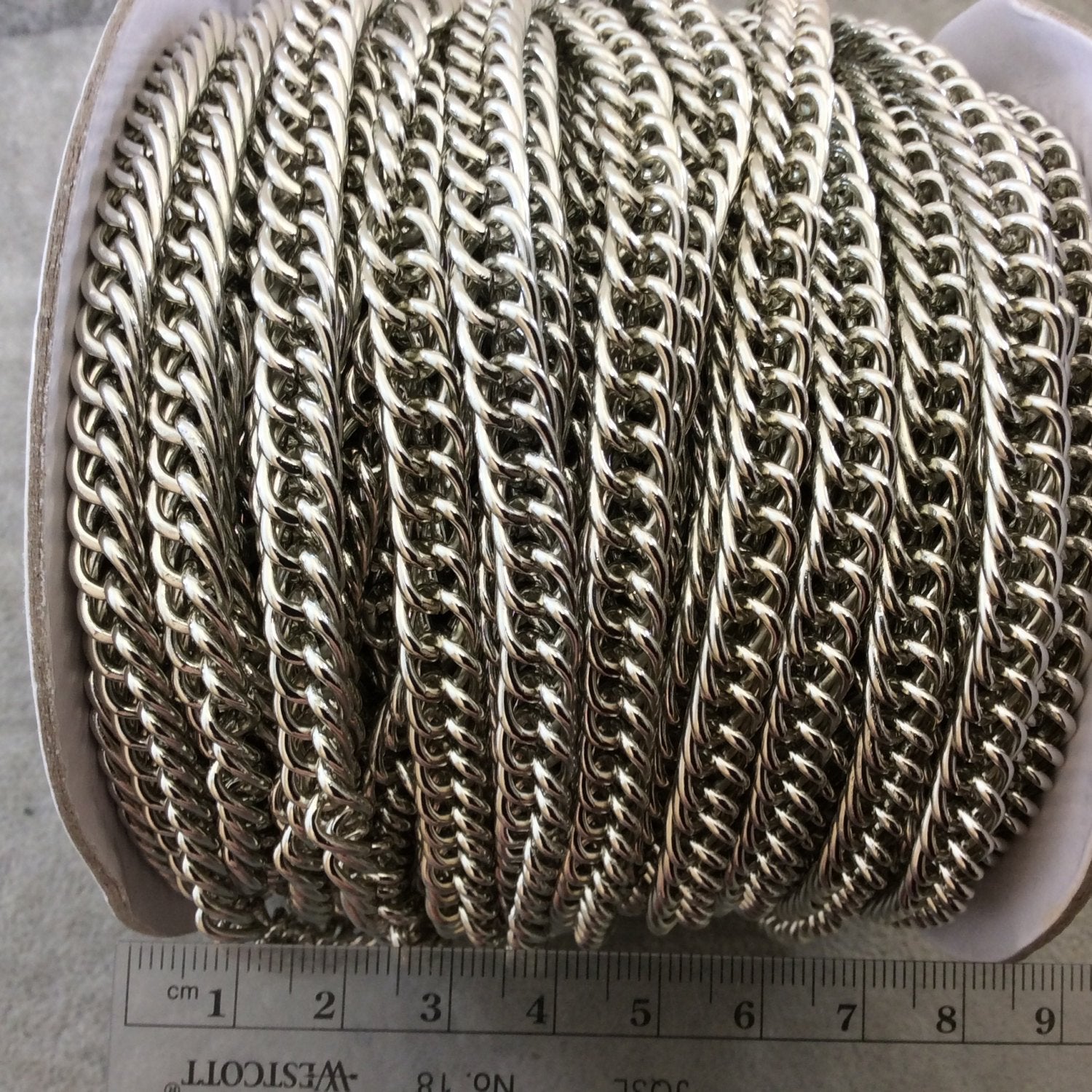 A1614 FULL SPOOL - Silver Plated Aluminum Flattened Long Oval Shaped Prince of Wales Chain with 7mm x 10mm Links - Three Finishes Available