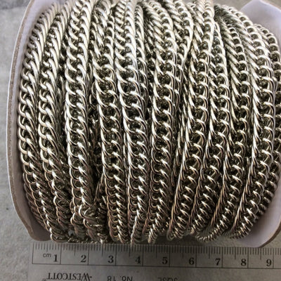 A1614 FULL SPOOL - Silver Plated Aluminum Flattened Long Oval Shaped Prince of Wales Chain with 7mm x 10mm Links - Three Finishes Available