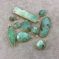 Green Chrysoprase Bezel | Gold Plated Natural Faceted Diamond Shaped Copper Pendant - Measures 13mm x 37mm - Sold Individually, Random