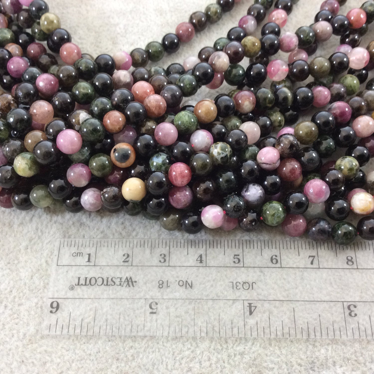 6mm Smooth Natural Mixed Tourmaline Round/Ball Shaped Beads with 0.5mm Holes - Sold by 15.75" Strands (Approx. 63 Beads) - Quality Gemstone
