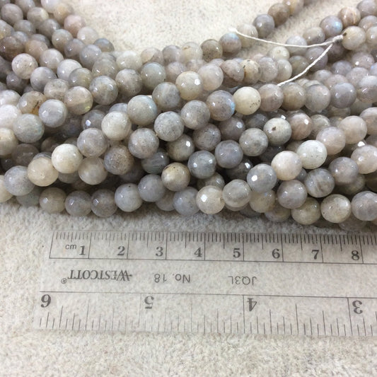 7mm Faceted Natural Iridescent Labradorite Round/Ball Shape Beads with 1mm Holes - Sold by 16" Strands (Approx. 54 Beads) - Quality Gemstone
