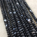 5mm x 8mm Faceted Banded Black Agate Rondelle Shaped Beads with 1mm Holes - Sold by 15.75" Strands (Approx. 78 Beads) - Quality Gemstone