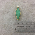 Green Chrysoprase Bezel | Gold Plated Natural Faceted Diamond Shaped Copper Pendant - Measures 13mm x 37mm - Sold Individually, Random
