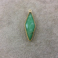 Green Chrysoprase Bezel | Gold Plated Natural Faceted Diamond Shaped Copper Pendant - Measures 13mm x 37mm - Sold Individually, Random