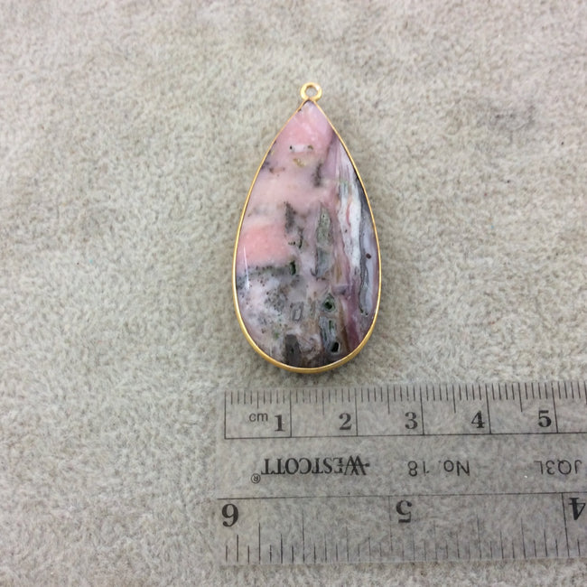 Rhodonite Bezel | Gold Plated Natural Mixed Faceted Teardrop Pear Shaped Copper Pendant - Measures 23mm x 45mm - Sold Individually, Random