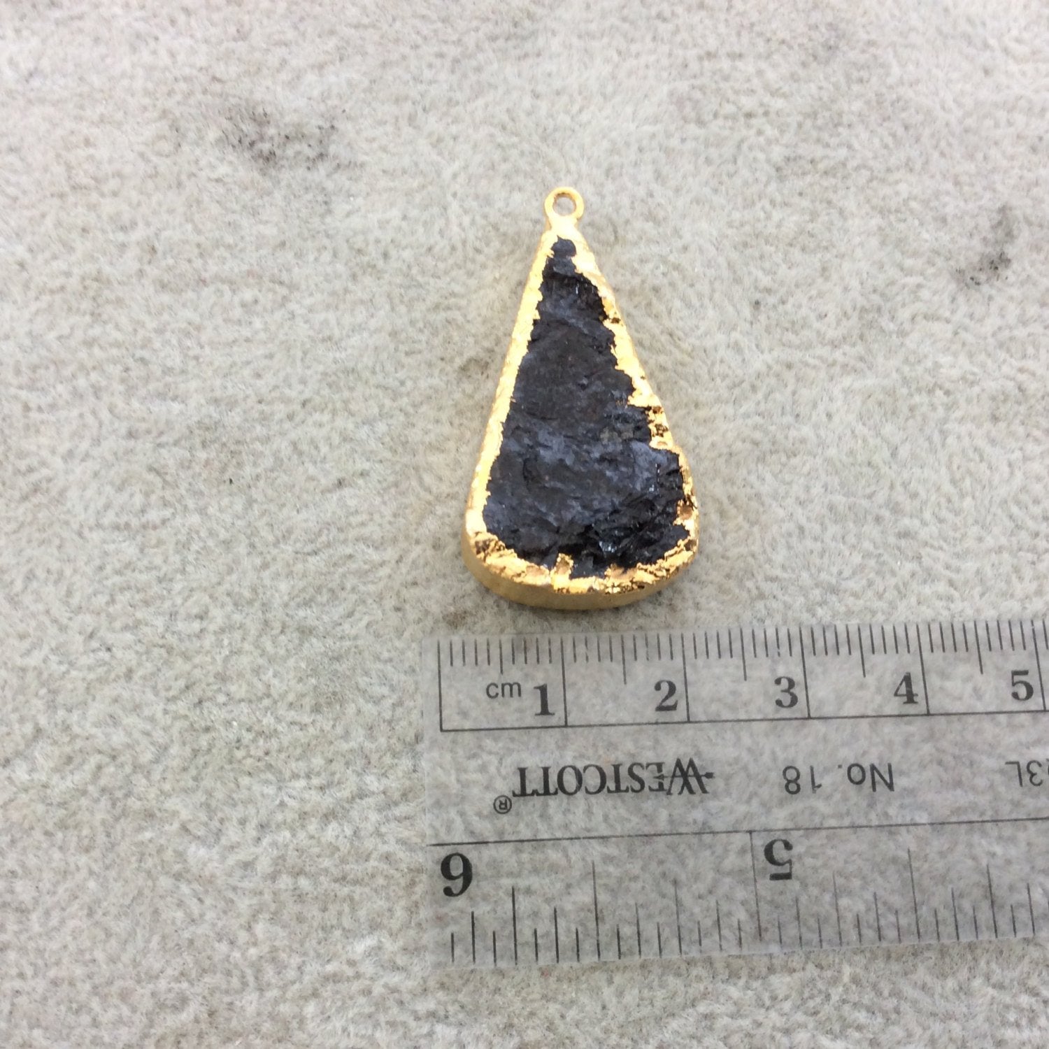 Single OOAK Gold Electroformed Natural Rough Deep Red Garnet Teardrop Shaped Focal Pendant - Measuring 20mm x 35mm - Quality Raw Gemstone