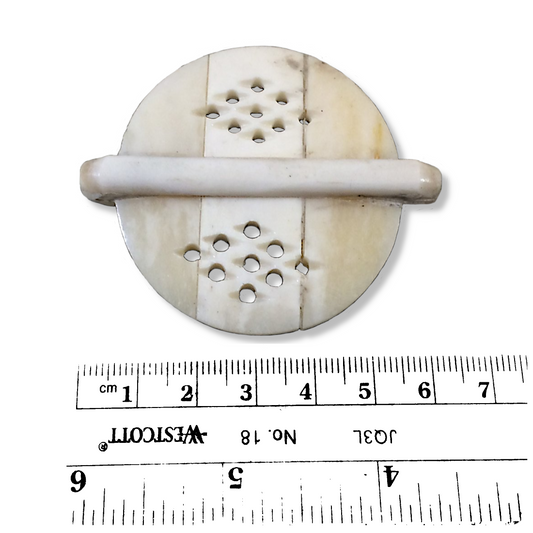 2" Carved White/Off White Flat Round/Disc Shape Natural Bone Pendant/Connector with Two Holes - Measuring 51mm x 51mm, Appro. - (TR2WHFLCRD)