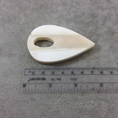 2.75" White/Ivory Flat Open Center Ouija Planchette Shaped Natural Ox Bone Focal Pendant - Measuring 45mm x 72mm, Approx. - (TR275WHFLT)