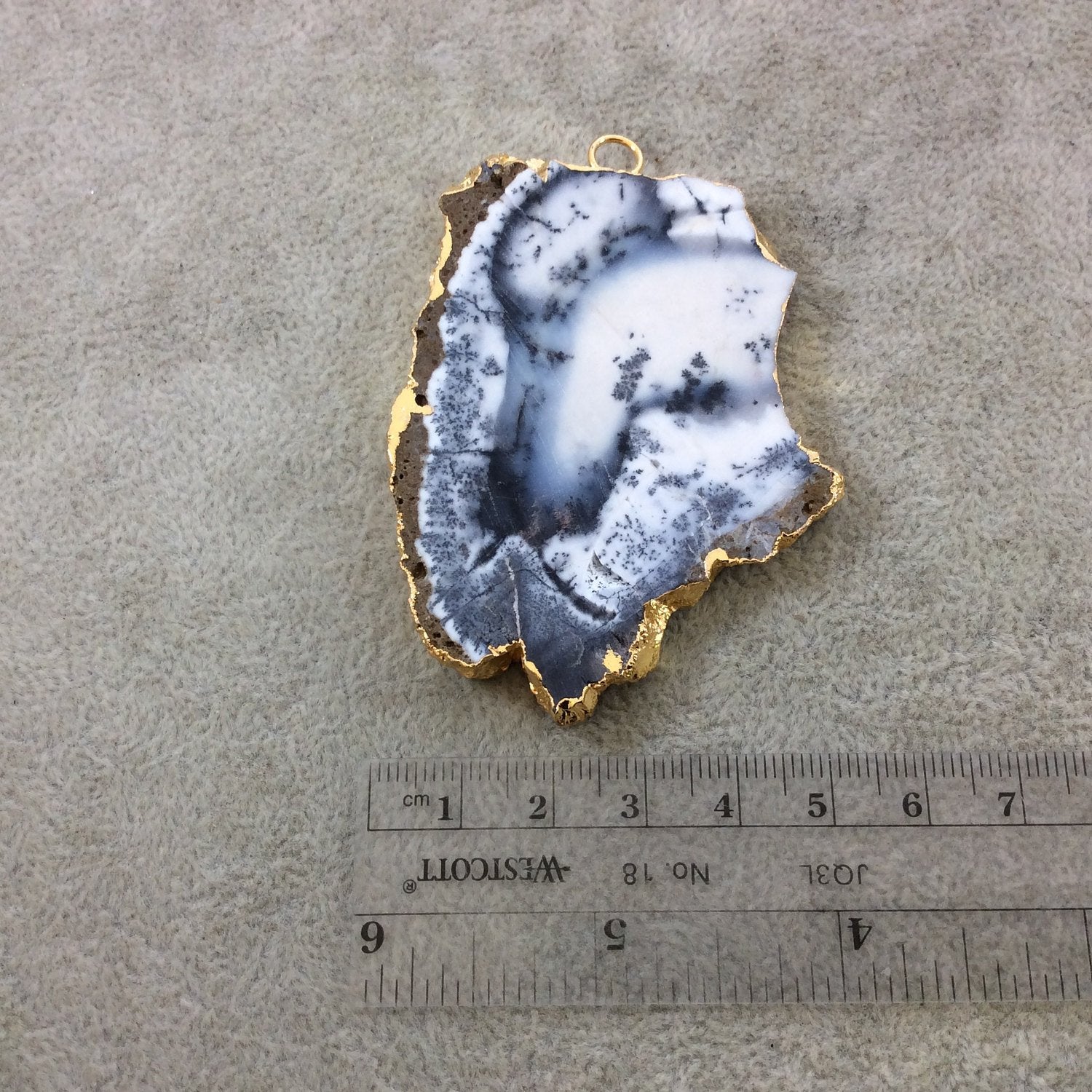 Single OOAK Extra-Large Sized Gold Plated Natural Matte Dendritic Opal Freeform Slab/Slice Shaped Pendant - Measuring 52mm x 70mm, Approx.