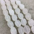 13mm x 18mm Premium Oval Shaped Semi-Transparent White Druzy Agate Beads - 8" Strand (Approx. 11 Beads) - Natural Semi-Precious Gemstone