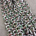 15mm Decorative Floral Multicolor White Donut/Ring Shaped Metal/Enamel Cloisonné Beads - Sold by 15" Strands (Approx. 27 Beads Per Strand)