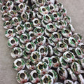 15mm Decorative Floral Multicolor White Donut/Ring Shaped Metal/Enamel Cloisonné Beads - Sold by 15" Strands (Approx. 27 Beads Per Strand)