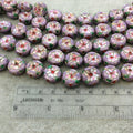 16mm Decorative Floral Light Purple Puffed Drum Shaped Metal/Enamel Cloisonné Beads - Sold by 15" Strands (Approx. 25 Beads Per Strand)