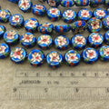 16mm Decorative Floral Medium Blue Puffed Drum Shaped Metal/Enamel Cloisonné Beads - Sold by 15" Strands (Approx. 25 Beads Per Strand)