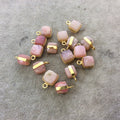 Gold Finish Faceted Rhodochrosite Cube/Square Shaped Plated Copper Bezel Charm/Drop - Measuring 7-8mm - Natural Gemstone - Sold Individually
