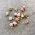 Gold Finish Faceted Rhodochrosite Cube/Square Shaped Plated Copper Bezel Connector - Measuring 7-8mm - Natural Gemstone - Sold Individually