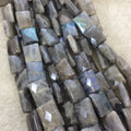 12mm x 16mm Faceted Natural Iridescent Labradorite Rectangle Shaped Beads with 1mm Holes - 16" Strand (Approx. 24 Beads) - Quality Gemstone