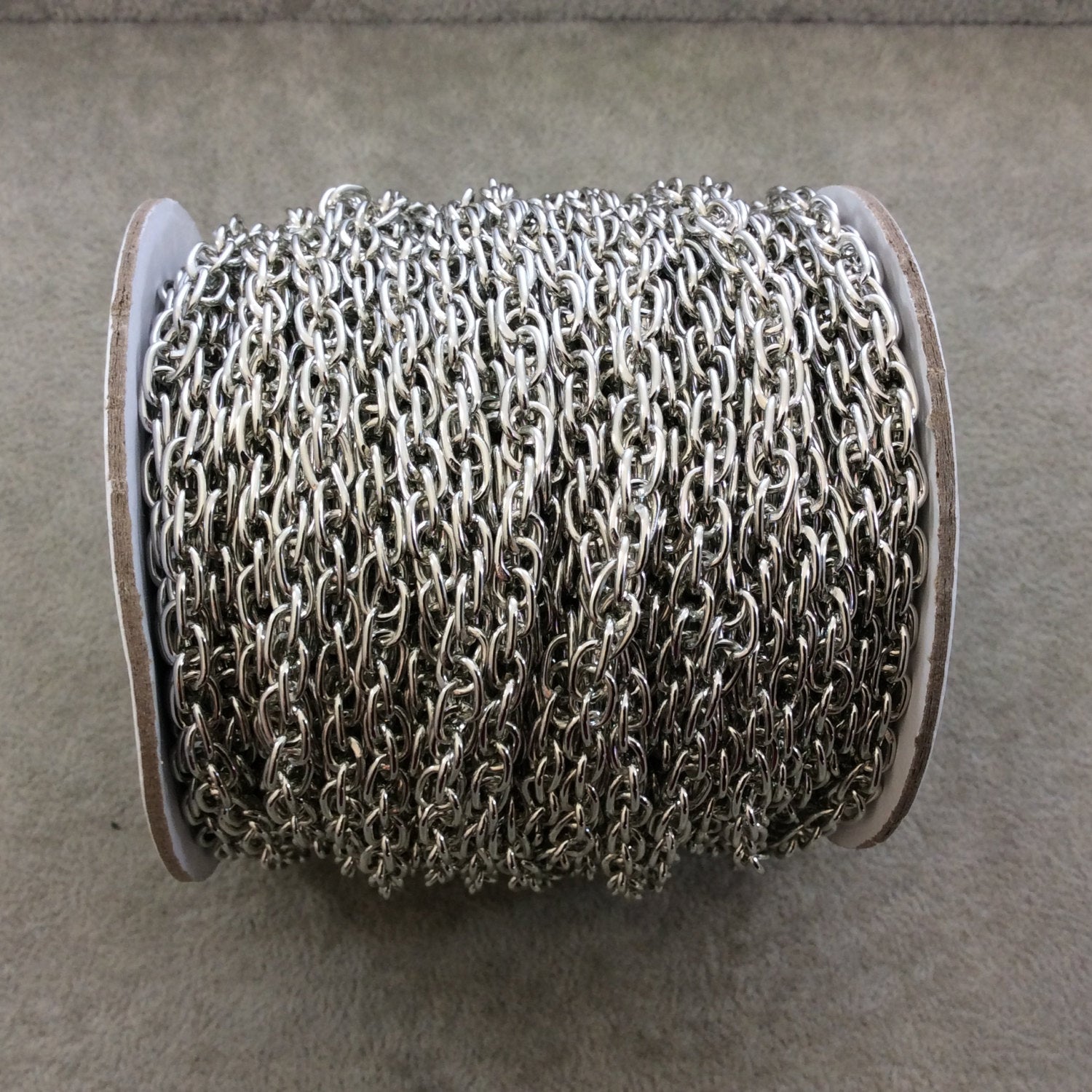 A1904 FULL SPOOL - Silver Plated Aluminum Double Twisted Oval Shaped Prince of Wales Chain with 5mm x 7mm Links - Three Finishes Available