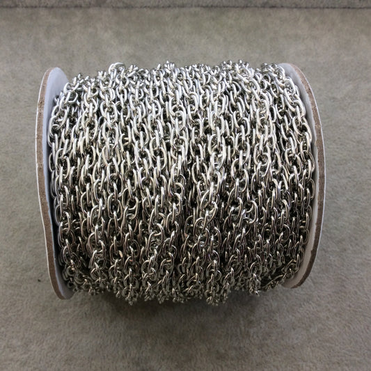 A1904 FULL SPOOL - Silver Plated Aluminum Double Twisted Oval Shaped Prince of Wales Chain with 5mm x 7mm Links - Three Finishes Available