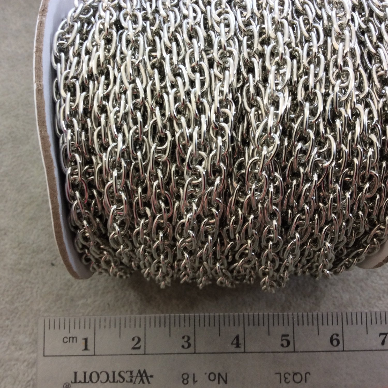 A1904 FULL SPOOL - Silver Plated Aluminum Double Twisted Oval Shaped Prince of Wales Chain with 5mm x 7mm Links - Three Finishes Available