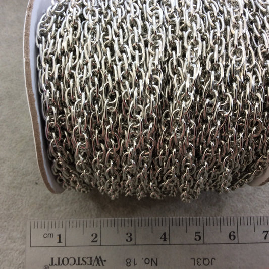 A1904 FULL SPOOL - Silver Plated Aluminum Double Twisted Oval Shaped Prince of Wales Chain with 5mm x 7mm Links - Three Finishes Available