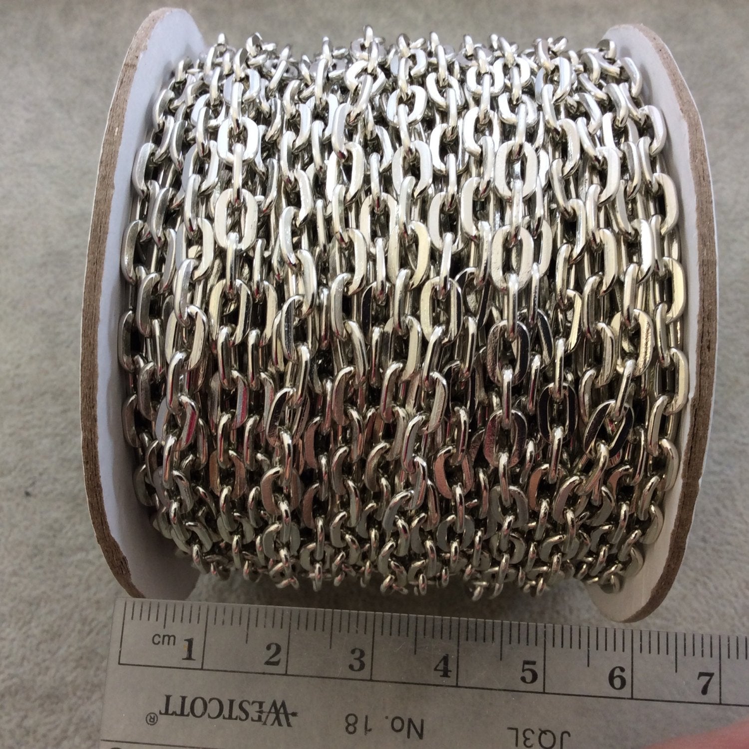A1706 FULL SPOOL - Silver Plated Aluminum Alternating Flat Link Oval Shaped Cable Chain with 5mm x 8mm Links - Three Finishes Available