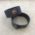 1" Wide Charcoal Gray Genuine Leather Blank Cuff Bracelet with Oxidized Brass Snap Clasp - Measuring 26mm Wide x 222mm Long, Approx.