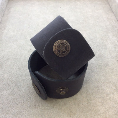 1.5" Wide Charcoal Gray Genuine Leather Blank Cuff Bracelet with Oxidized Brass Snap Clasp - Measuring 38mm Wide x 222mm Long, Approx.