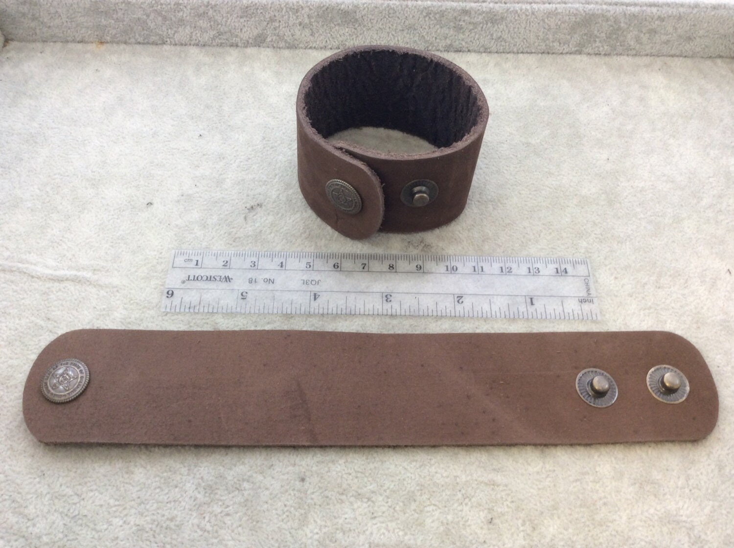 1.5" Wide Chocolate Brown Genuine Leather Blank Cuff Bracelet with Oxidized Brass Snap Clasp - Measuring 38mm Wide x 222mm Long, Approx.