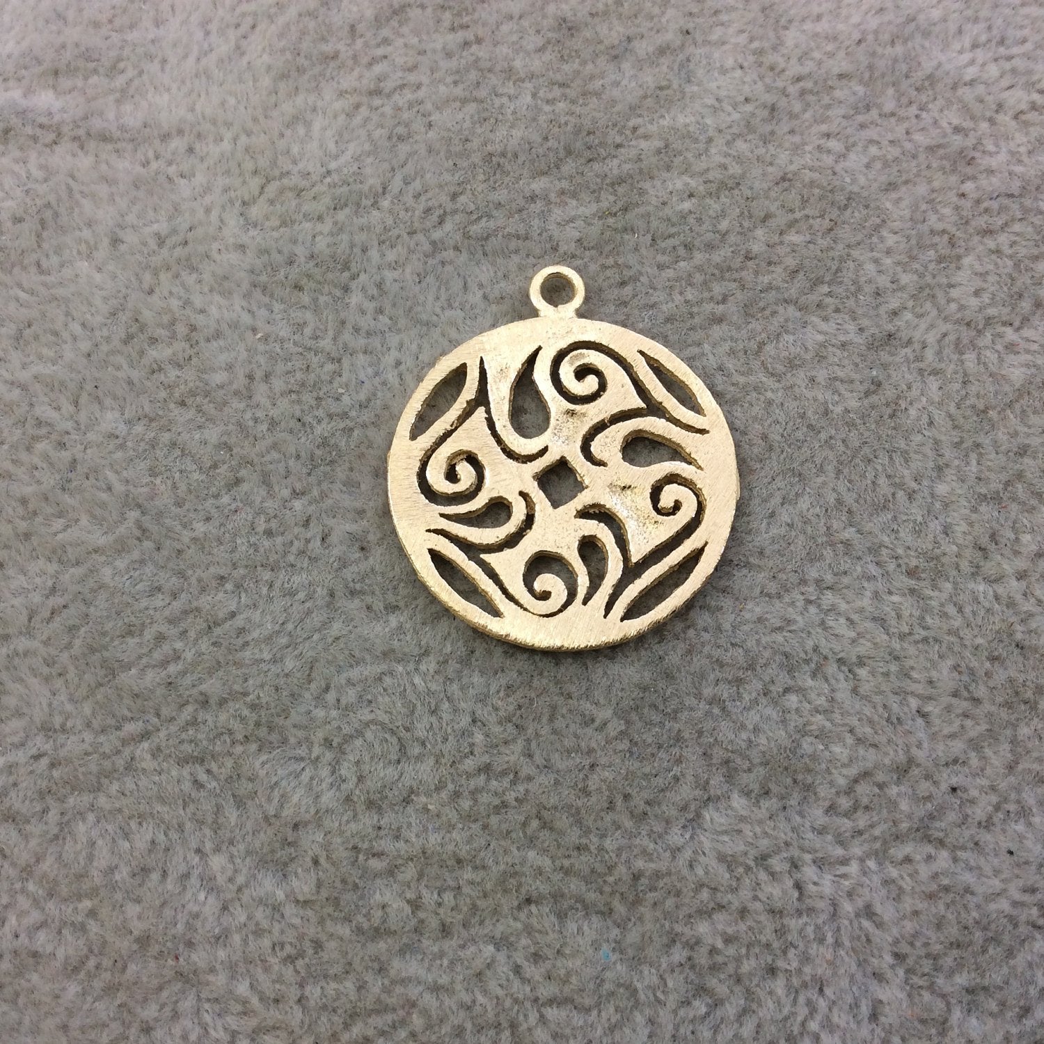 Small Sized Gold Plated Copper Swirl/Line Cutout Circle Shaped Components - Measuring 27mm x 27mm - Sold in Packs of 10 Components (339-GD)