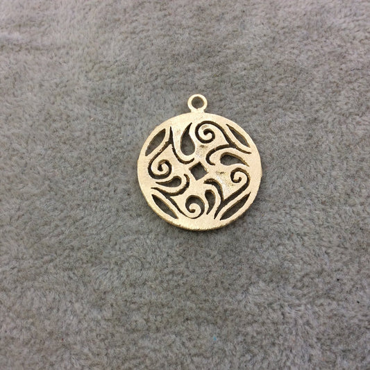 Small Sized Gold Plated Copper Swirl/Line Cutout Circle Shaped Components - Measuring 27mm x 27mm - Sold in Packs of 10 Components (339-GD)