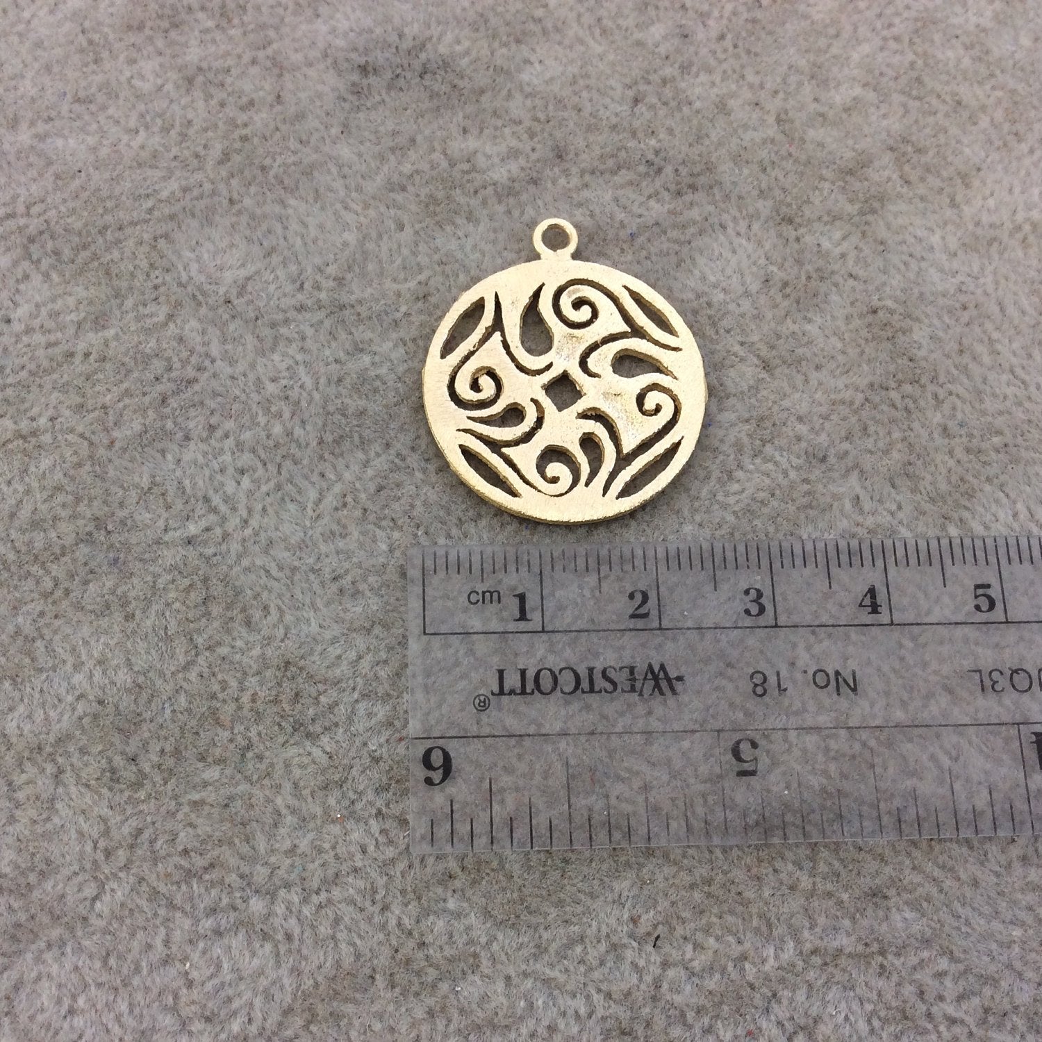 Small Sized Gold Plated Copper Swirl/Line Cutout Circle Shaped Components - Measuring 27mm x 27mm - Sold in Packs of 10 Components (339-GD)