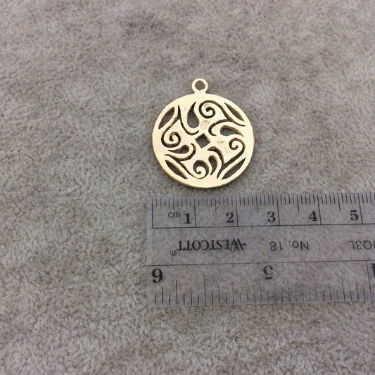 Small Sized Gold Plated Copper Swirl/Line Cutout Circle Shaped Components - Measuring 27mm x 27mm - Sold in Packs of 10 Components (339-GD)
