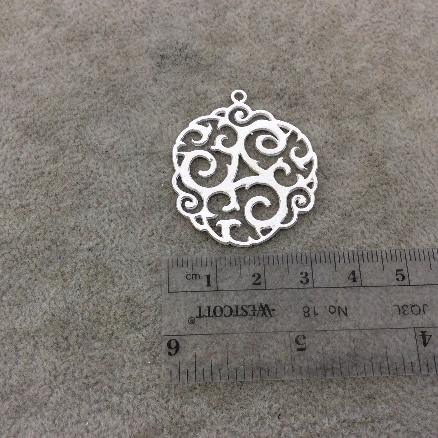 TBD-4 Medium Sized Silver Plated Tribal Swirl Cutout Shaped Brushed Finish Copper Components - Measuring 32mm x 32mm - Sold in Packs of 4