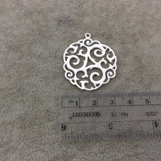 TBD-4 Medium Sized Silver Plated Tribal Swirl Cutout Shaped Brushed Finish Copper Components - Measuring 32mm x 32mm - Sold in Packs of 4