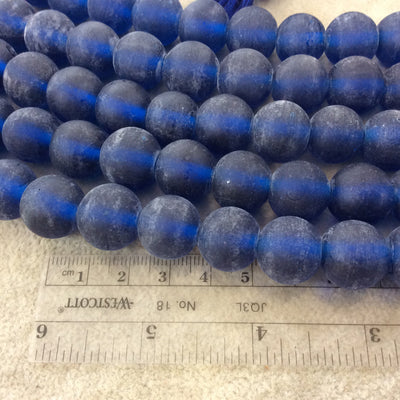 14mm Matte Dark Blue Irregular Rondelle Shaped Indian Beach/Sea Glass Beads - Sold by 16" Strands - Approximately 28 Beads per Strand