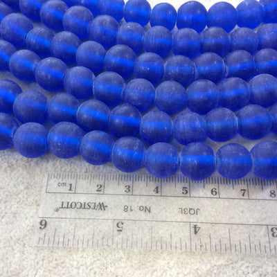 12mm Matte Cobalt Blue Irregular Rondelle Shaped Indian Beach/Sea Glass Beads - Sold by 16" Strands - Approximately 34 Beads per Strand