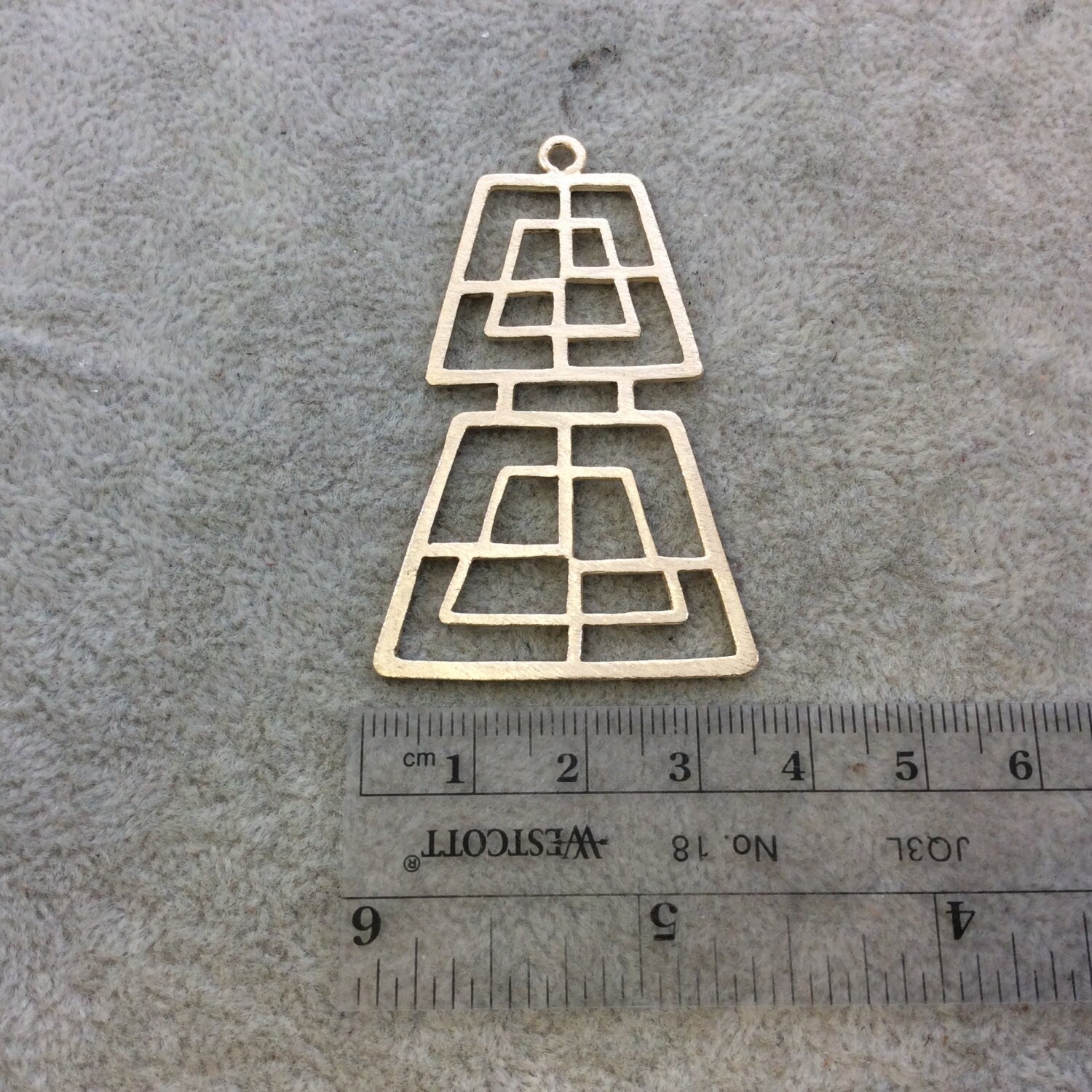 Large Gold Plated Stacked Cut-Out Trapezoid Shaped Brushed Finish Copper Components - Measuring 35mm x 52mm - Sold in Packs of 4 (425-GD)